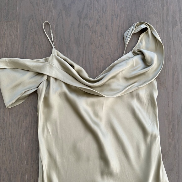 Reformation RONDA silk drape maxi dress - dried herbs sage green herb - Size 12 - Picture 9 of 13